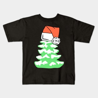 Green Christmas Tree In A Santa Hat Kids T-Shirt